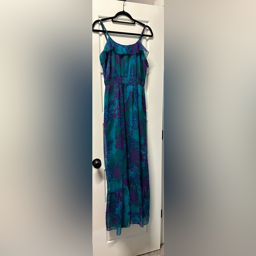 Express Teal and Purple Floral Maxi Skirt
